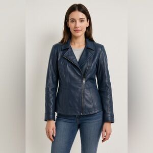 D& Co. Teal‎ Leather Moto Style Jacket Sz. S